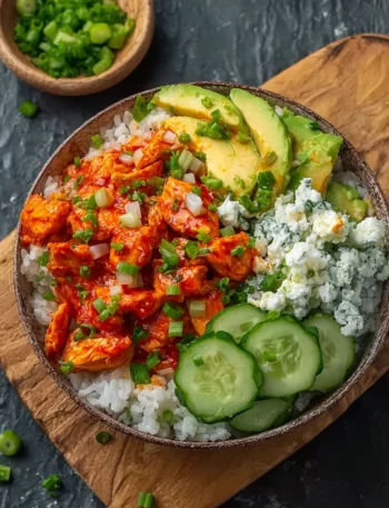 Buffalo Chicken Bowls Recipe Easy Buffalo Chicken Rice Bowl Healthy Buffalo Chicken Bowl Ideas Spicy Buffalo Chicken Quino...