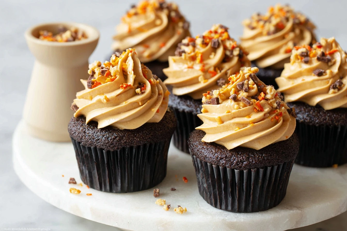 Dark Chocolate Cupcakes With Peanut Butter Frosting Recipe Best Dark Chocolate Peanut Butter Cupcakes Gourmet Dark Chocola...
