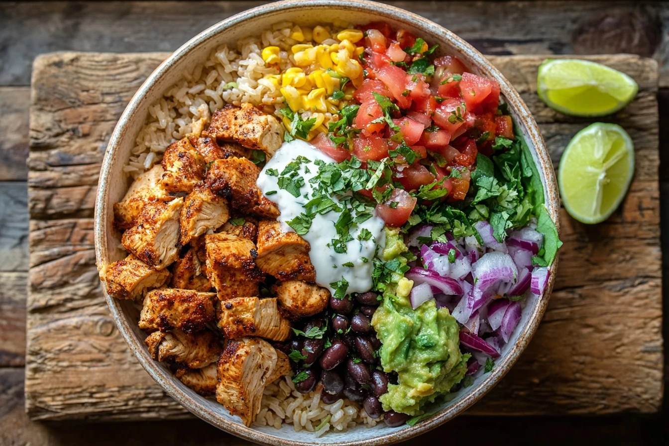 Easy 20-minute Chicken Burrito Bowl Recipe Quick Chicken Burrito Bowl Dinner Healthy Chicken Burrito Bowl Under 30 Minutes...