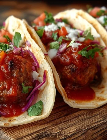 Easy BBQ Meatball Street Tacos Recipe Homemade BBQ Meatball Taco Ideas Best BBQ Meatball Tacos For Parties Gluten-free BBQ...
