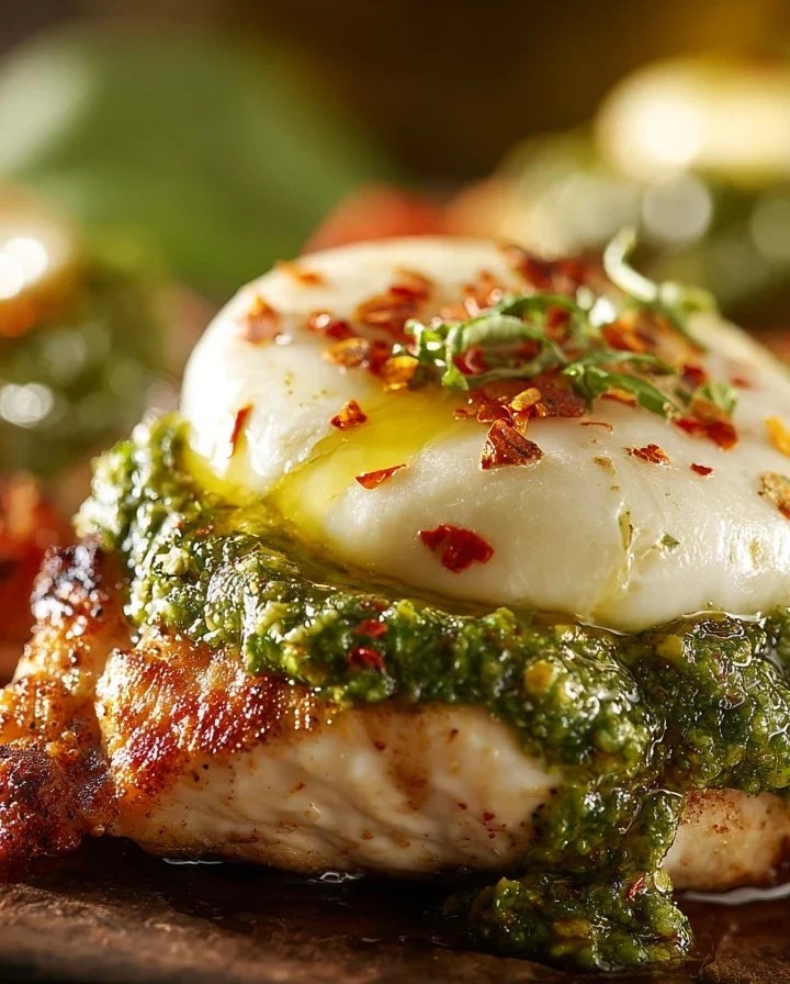 Easy Cheesy Pesto Chicken Bake Recipe Homemade Cheesy Pesto Chicken Pasta Low Carb Cheesy Pesto Chicken Gluten-free Cheesy...