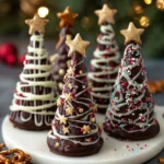 Easy Christmas Chocolate Trees Recipe Pretzel Stick Christmas Tree Tutorial Homemade Chocolate Dipped Pretzels Festive Pre...