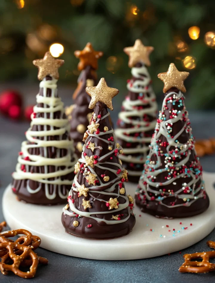 Easy Christmas Chocolate Trees Recipe Pretzel Stick Christmas Tree Tutorial Homemade Chocolate Dipped Pretzels Festive Pre...