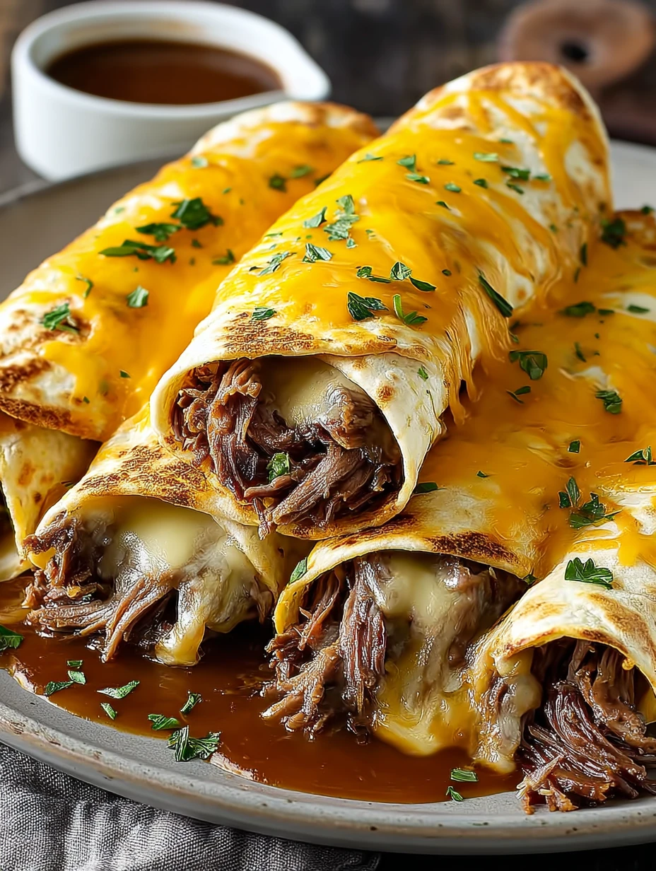 Easy French Dip Tortilla Roll Ups Recipe Best Cheese For French Dip Roll Ups Homemade Au Jus For Tortilla Roll Ups French ...