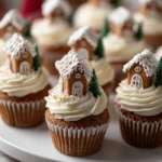 Easy Gingerbread House Cupcake Recipe Homemade Gingerbread Cupcake Bites Cute Holiday Treat Ideas DIY Mini Gingerbread Hou...