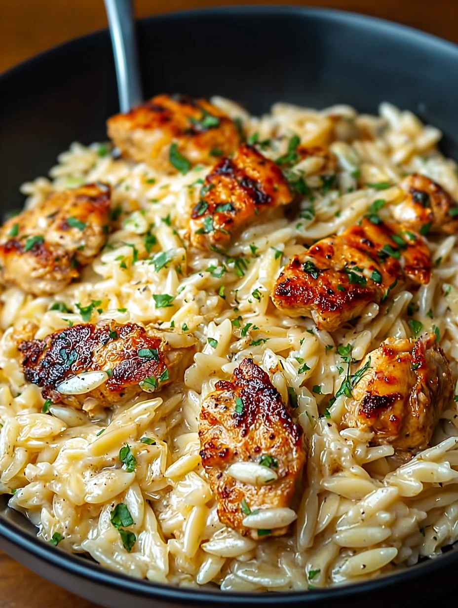 Easy One Pot Cajun Chicken Alfredo Orzo Recipe - Gluten Free Creamy Pasta with Bold Seasoning and Fresh Herb Garnish