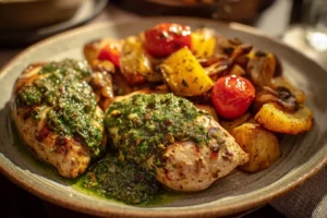 Quick & Easy Pesto Chicken with Roasted Veggies