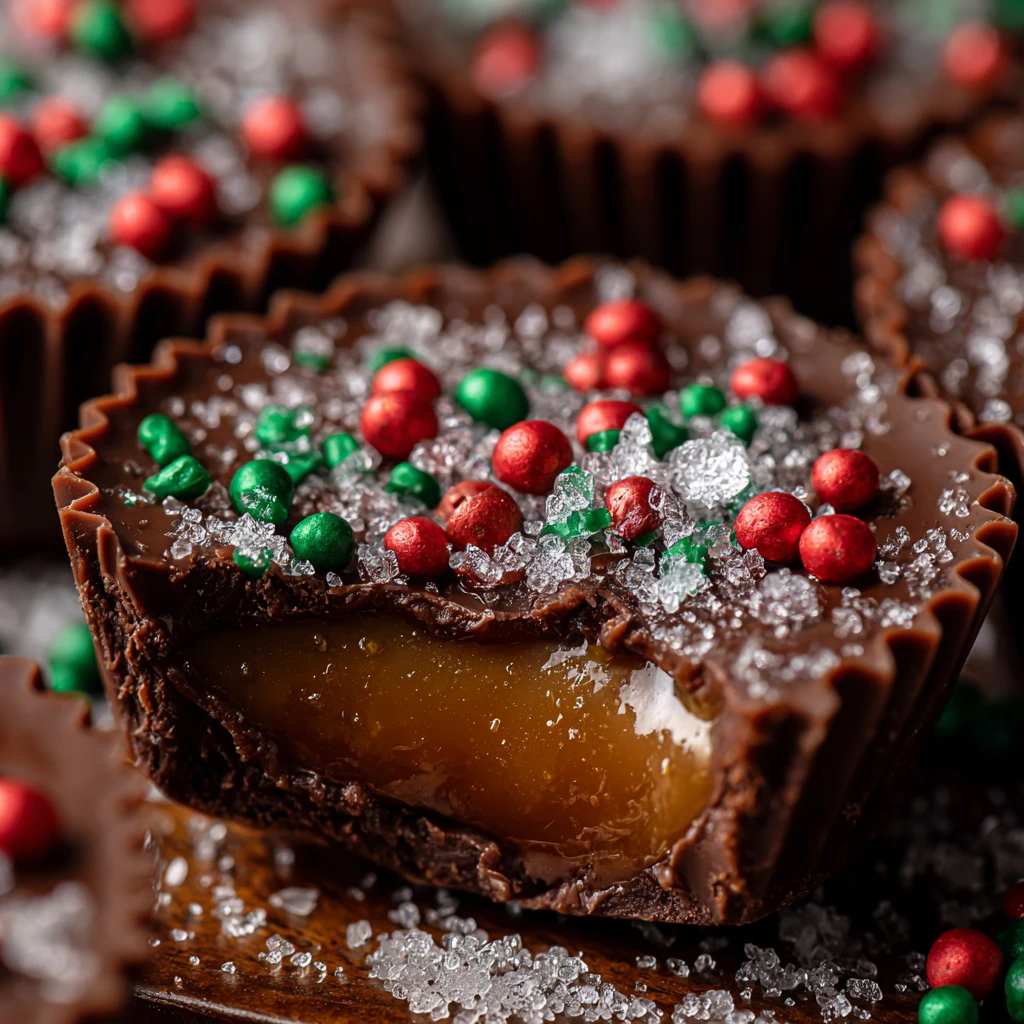 Easy Salted Caramel Chocolate Cups Recipe Homemade Salted Caramel Cups Christmas DIY Holiday Sprinkle Chocolate Treats Low...