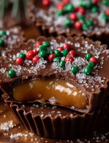 Easy Salted Caramel Chocolate Cups Recipe Homemade Salted Caramel Cups Christmas DIY Holiday Sprinkle Chocolate Treats Low...