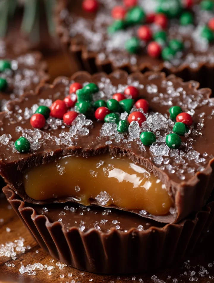 Easy Salted Caramel Chocolate Cups Recipe Homemade Salted Caramel Cups Christmas DIY Holiday Sprinkle Chocolate Treats Low...