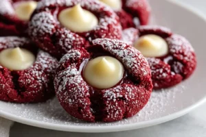 Festive Red Velvet Cream Cheese Thumbprint Cookies – Must Try!