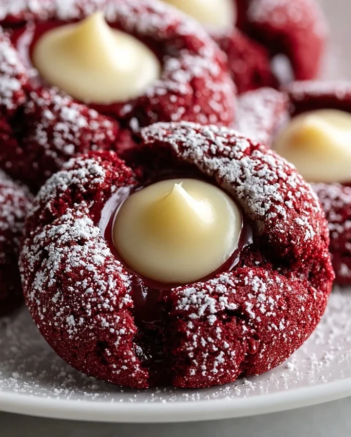 Festive Red Velvet Cookies Recipe Cream Cheese Thumbprint Cookies Easy Red Velvet Thumbprint Cookies Homemade Cream Cheese...