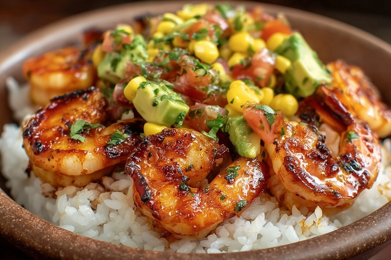 Quick & Easy Grilled Shrimp Bowl with Avocado Corn Salsa