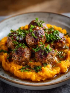 30-Min Heavenly Beef Meatballs & Creamy Sweet Potato!