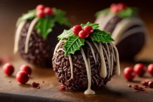 Holly Leaf Rice Krispie Bites with White Chocolate Drizzle