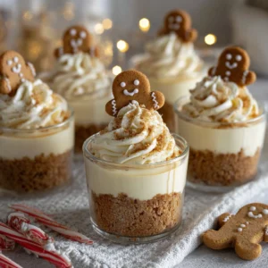 Individual No-Bake Gingerbread Cheesecake Cups with Cookie Garnish