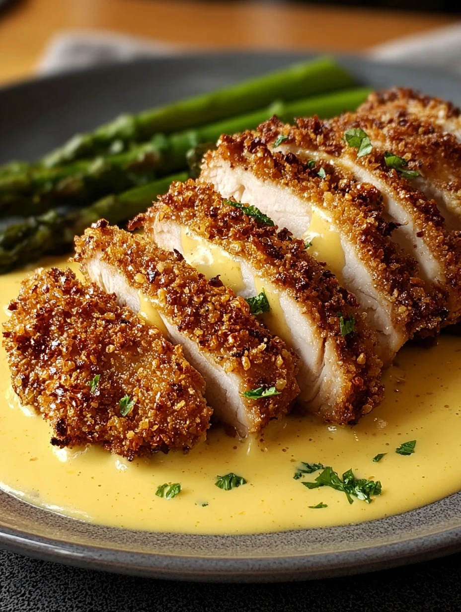 Pretzel Crusted Chicken with Cheddar Mustard Sauce