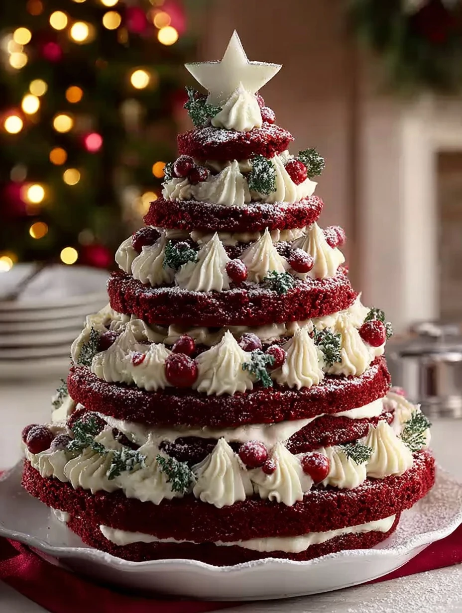 Red Velvet Christmas Cake Recipe Holiday Layer Cake Tutorial DIY Red Velvet Christmas Tree Cake Red Velvet Holiday Cake Id...