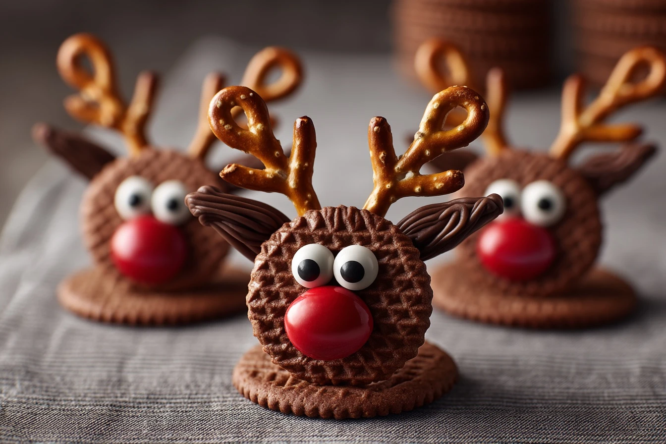 Rudolph Wafer Reindeer Cookies Recipe Easy Rudolph Cookies For Kids Cute Christmas Snacks For Children How To Make Reindee...