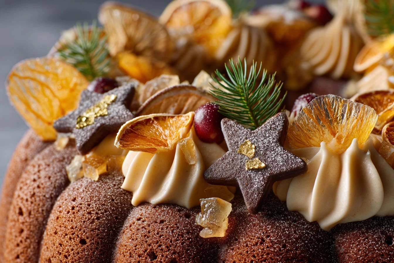 Rustic Gingerbread Wreath Cake Recipe Spiced Caramel Frosting Techniques How To Make Dried Orange Decorations Gingerbread ...