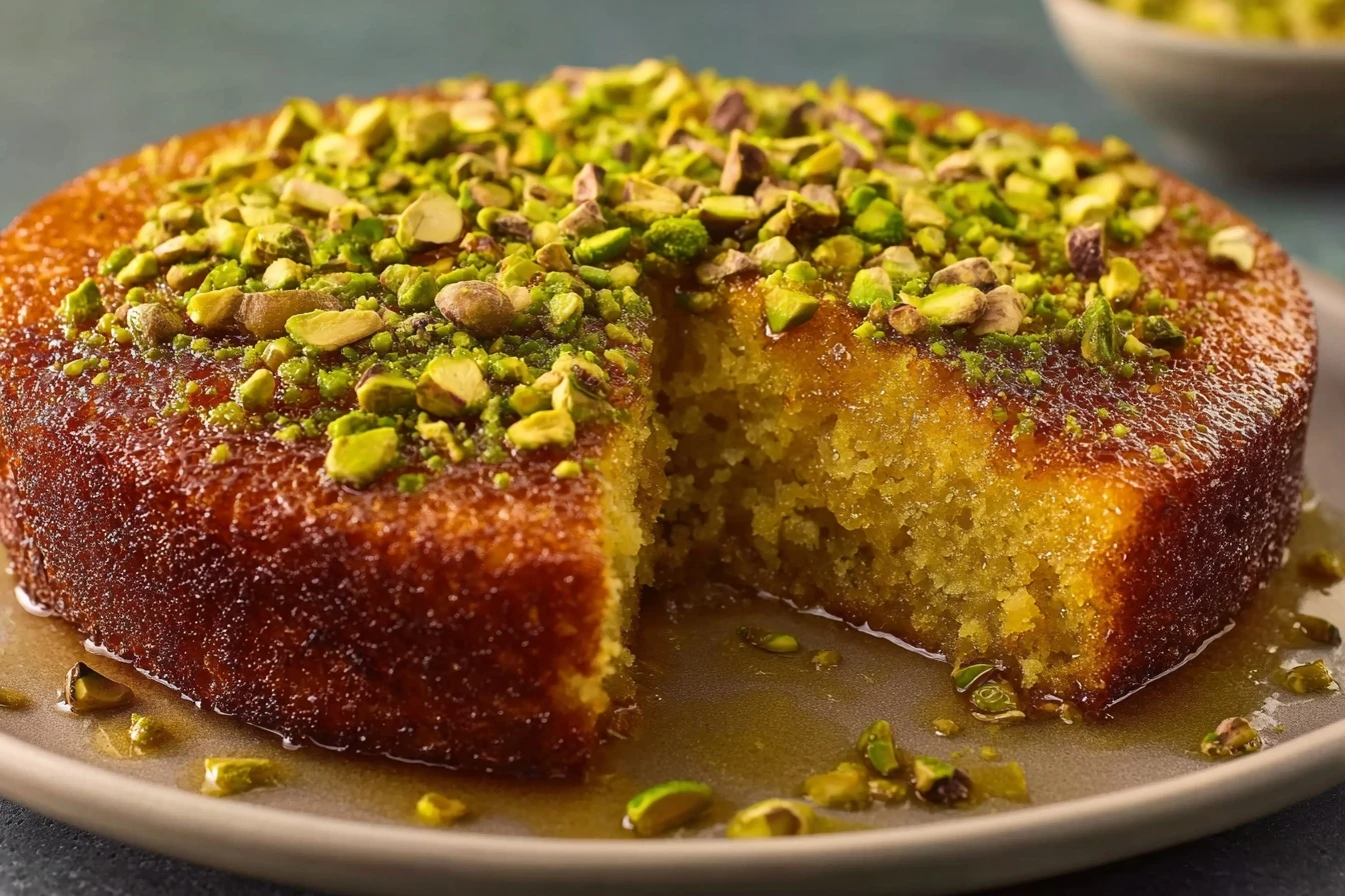 Saffron Pistachio Basbousa Recipe Quick Basbousa Dessert Idea 30-minute Saffron Pistachio Cake Easy Saffron And Pistachio ...