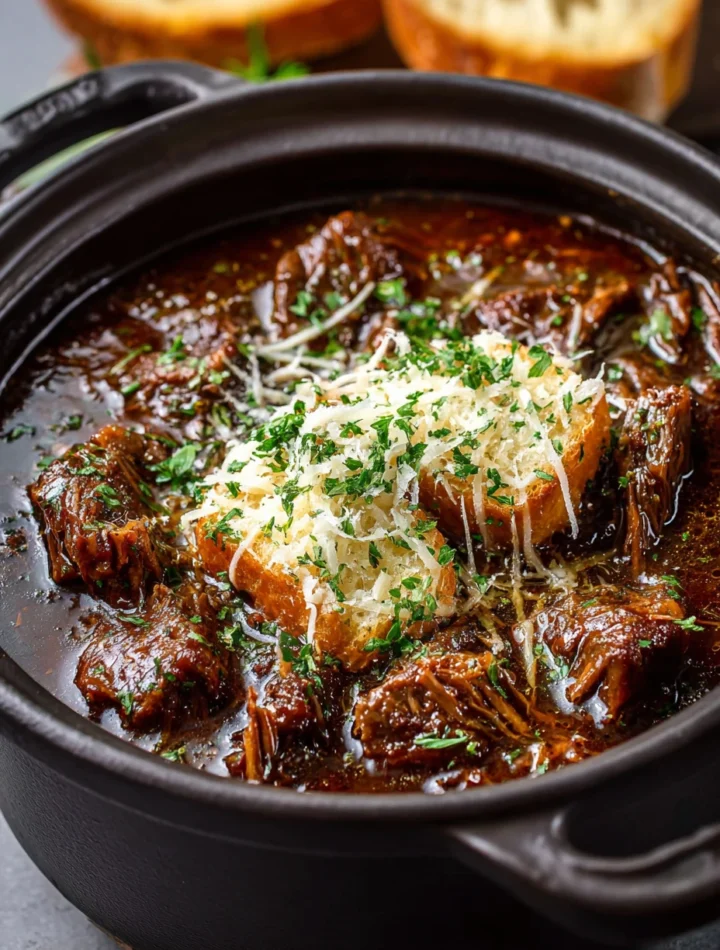 Slow Braised French Onion Chuck Roast Cheese Tender