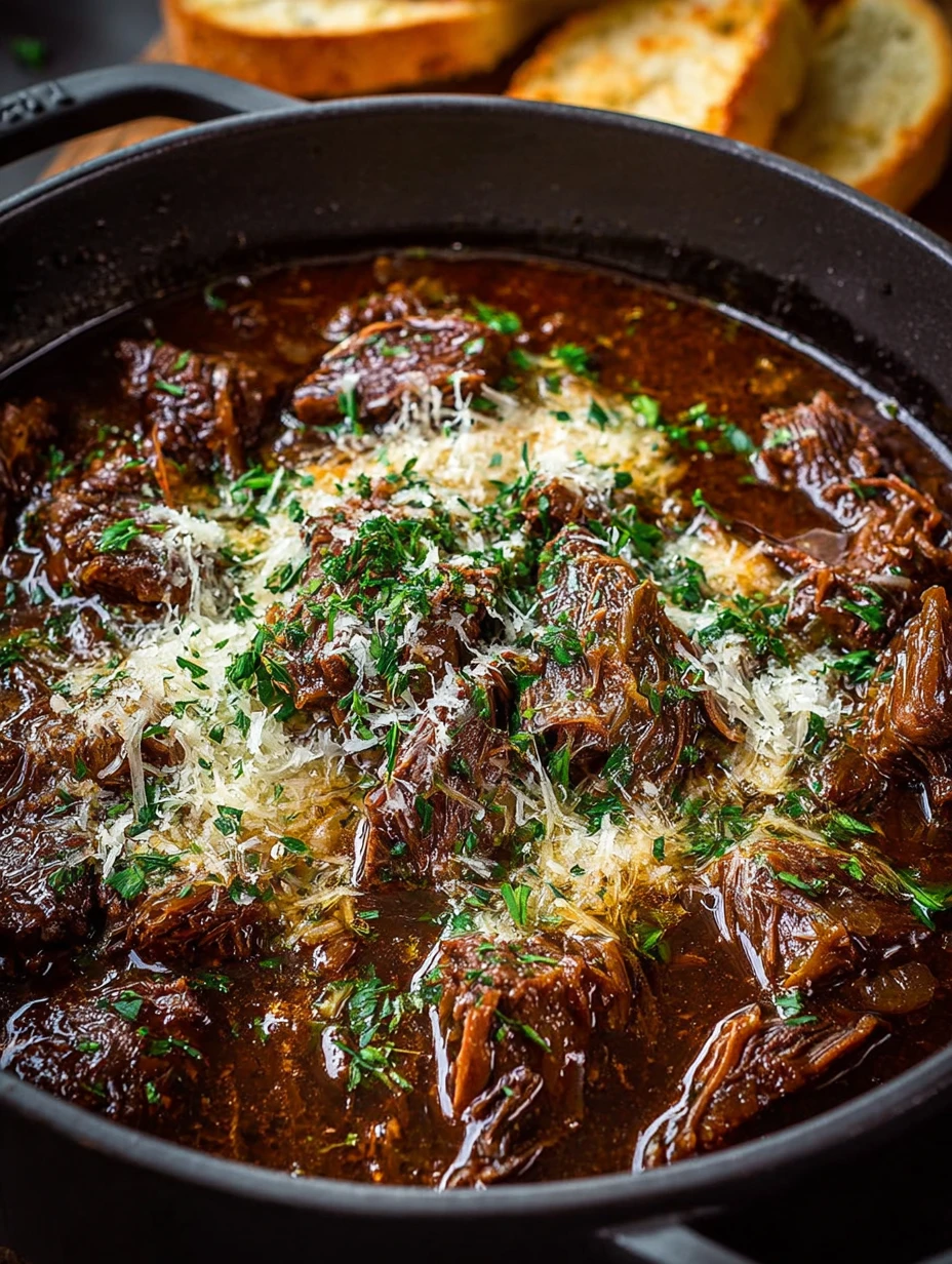 Slow Braised French Onion Chuck Roast Cheese Tender