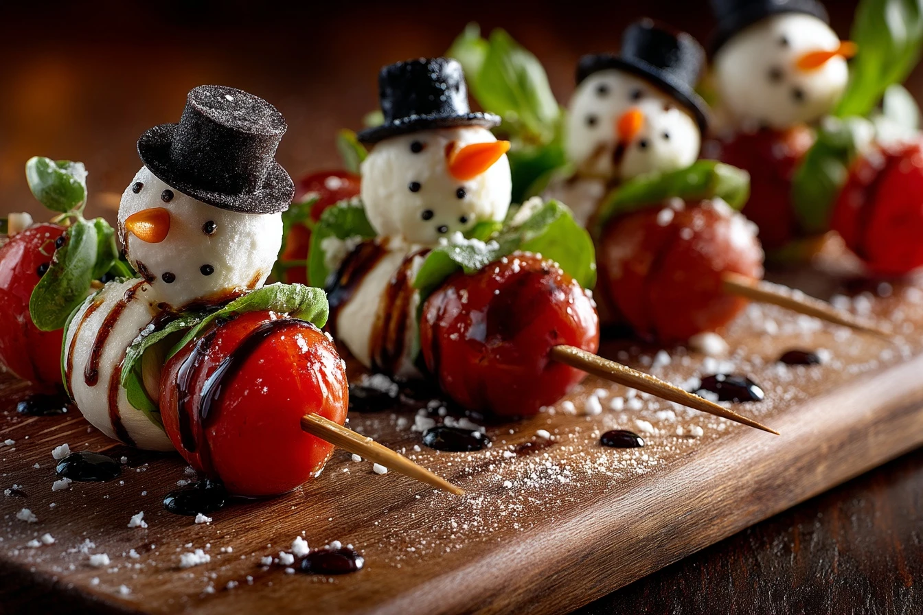 Snowman Caprese Skewers Recipe Easy Snowman Caprese Appetizer Holiday Caprese Skewer Ideas Christmas Party Caprese Skewers...