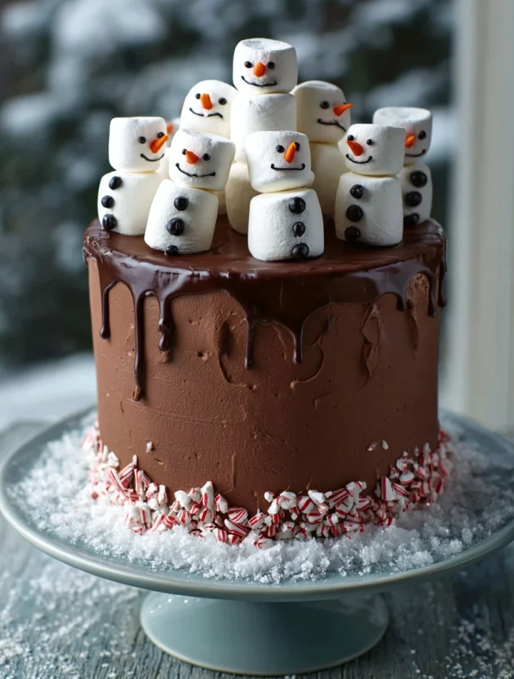 Snowman Hot Chocolate Cake Recipe Peppermint Chocolate Layer Cake Tutorial DIY Festive Snowman Cake How To Make A Peppermi...