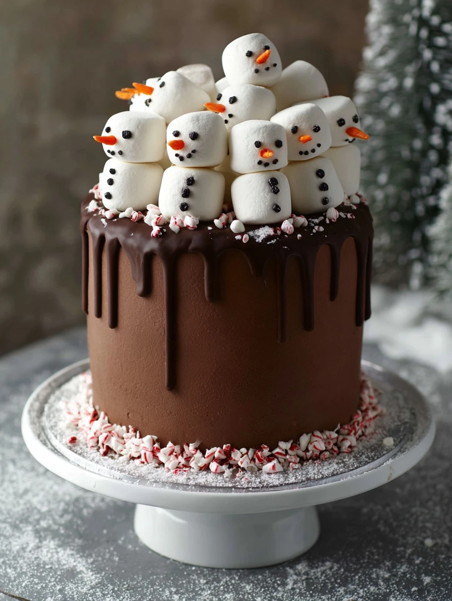 Snowman Hot Chocolate Cake Recipe Peppermint Chocolate Layer Cake Tutorial DIY Festive Snowman Cake How To Make A Peppermi...