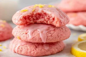Strawberry Cake Mix Cookies with Zesty Strawberry Lemon Glaze