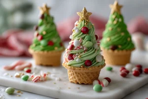 Stuffed Sugar Cone Christmas Trees – Edible M&M & Peppermint Surprise!