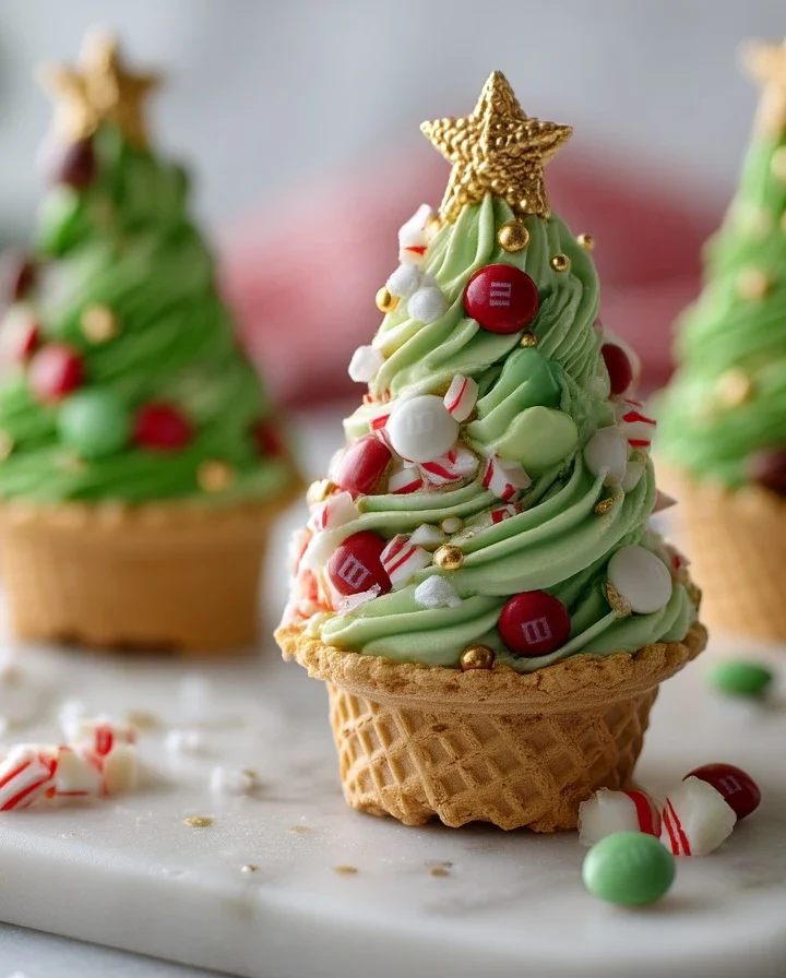 Stuffed Sugar Cone Christmas Trees Recipe Edible Christmas Tree Cones DIY M&M And Peppermint Cone Trees How To Make Sugar ...