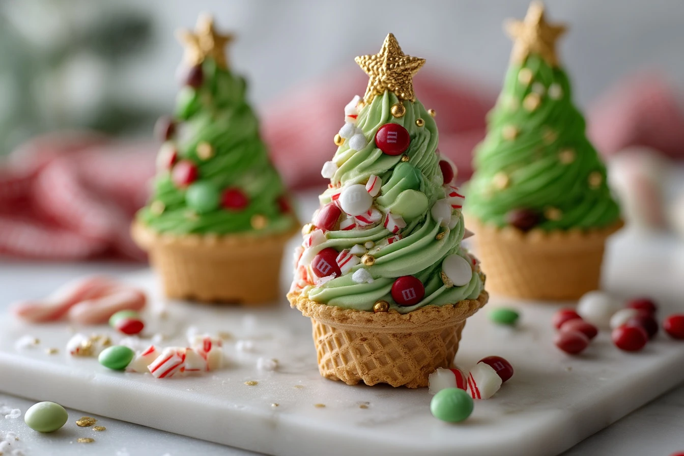 Stuffed Sugar Cone Christmas Trees Recipe Edible Christmas Tree Cones DIY M&M And Peppermint Cone Trees How To Make Sugar ...