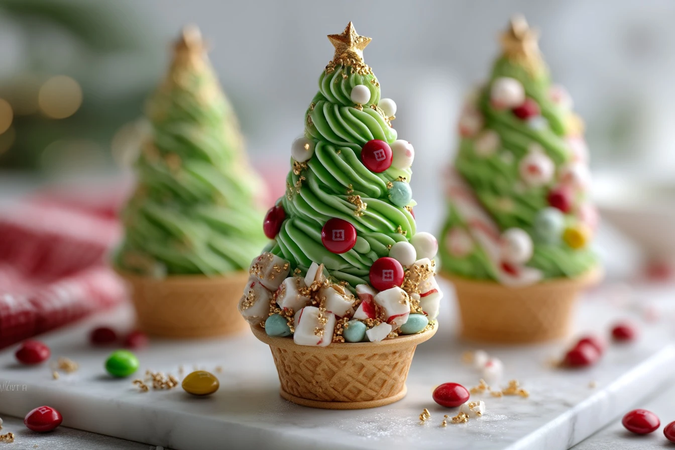Stuffed Sugar Cone Christmas Trees Recipe Edible Christmas Tree Cones DIY M&M And Peppermint Cone Trees How To Make Sugar ...