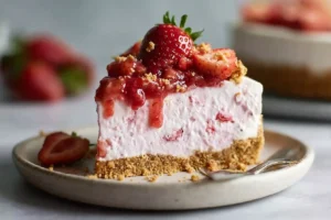 Vegan No Bake Strawberry Crunch Cheesecake