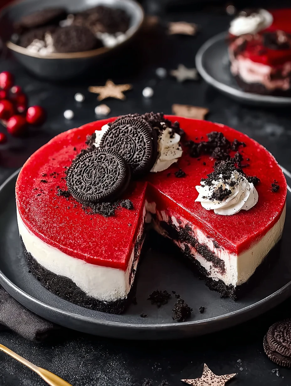 Christmas Red Velvet Cheesecake Recipe Easy Oreo Crust Cheesecake Festive Red Velvet Oreo Cake Holiday Red Velvet Cheeseca...