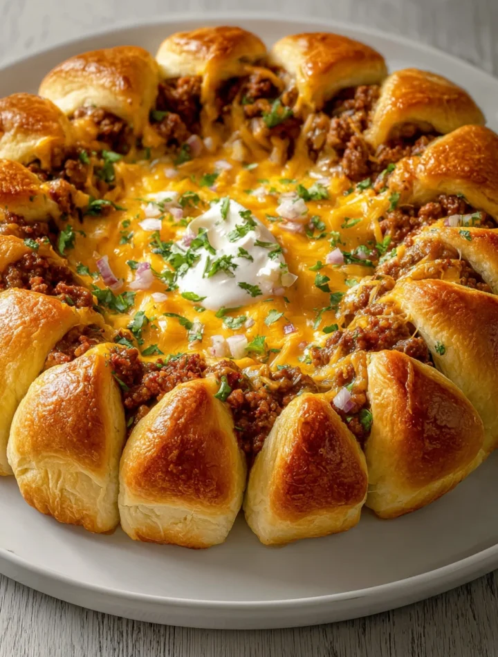 Easy Cheesy Beef Taco Ring Recipe How To Make A Beef Taco Ring Family-friendly Taco Ring Meals Cheesy Beef Taco Ring Cooki...