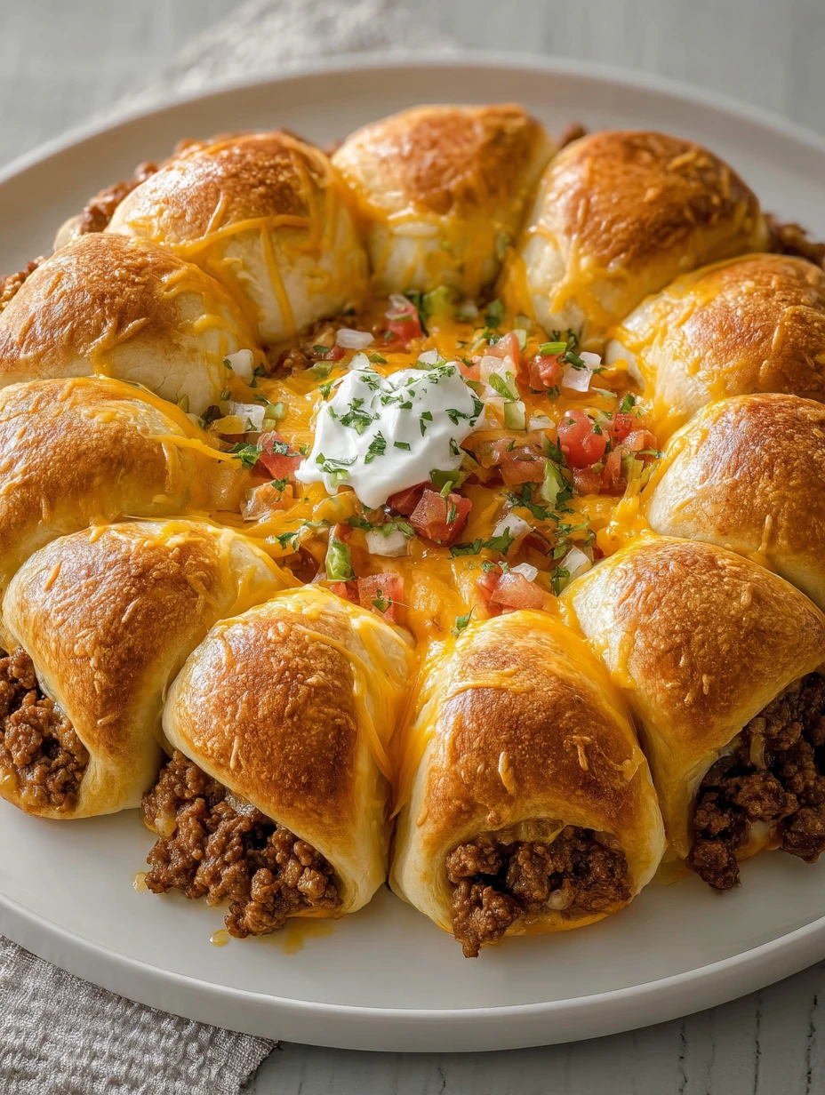 Easy Cheesy Beef Taco Ring Recipe How To Make A Beef Taco Ring Family-friendly Taco Ring Meals Cheesy Beef Taco Ring Cooki...