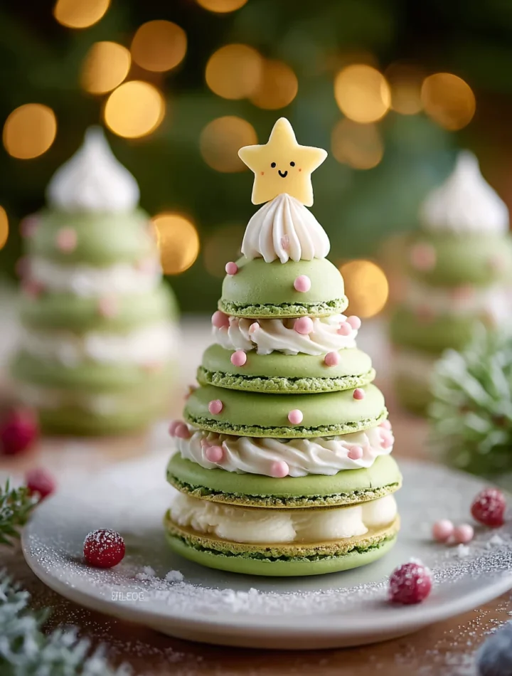Easy Christmas Tree Cake Macarons Recipe Homemade Holiday Macaron Ideas Best Christmas Macaron Flavors Festive Tree-shaped...