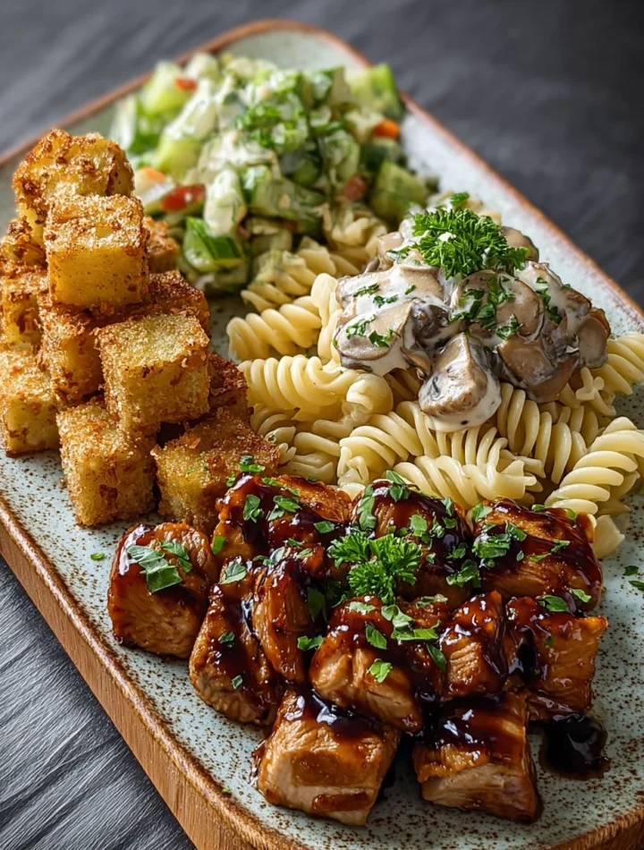 Easy Glazed Chicken Cubes Recipe Crispy Potatoes Side Dish Best Mushroom Pasta Pairings Glazed Chicken And Crispy Potatoes...