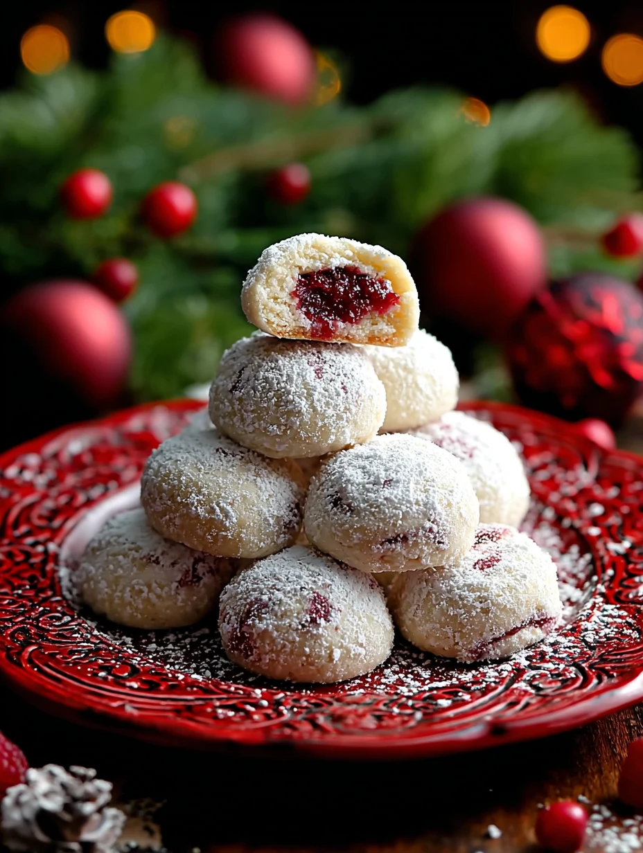 Irresistible Raspberry Filled Almond Snowball Cookies for the Holidays