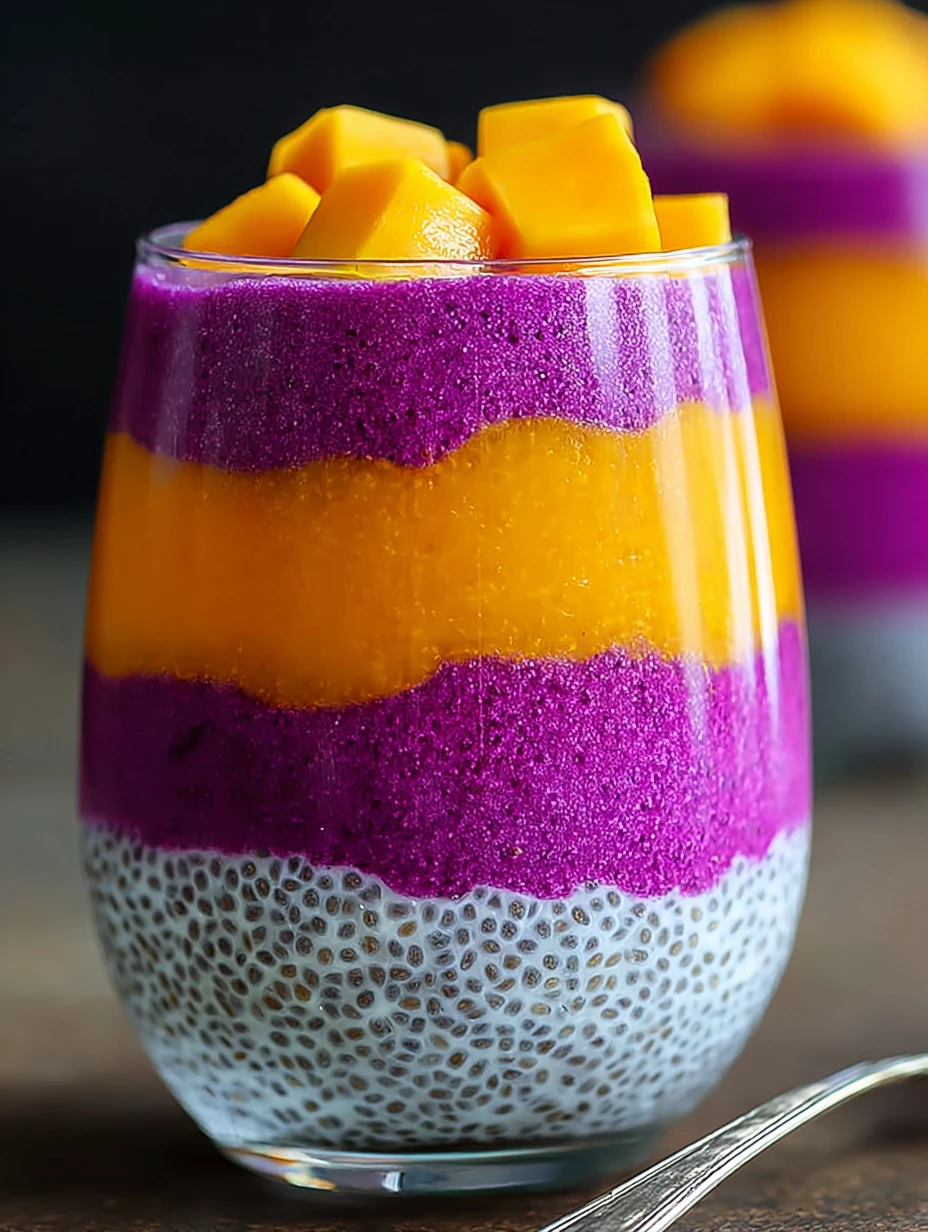 Mango Dragon Fruit Chia Pudding Recipe Easy Mango Chia Pudding Nutritious Breakfast Chia Pudding Vegan Dragon Fruit Chia P...