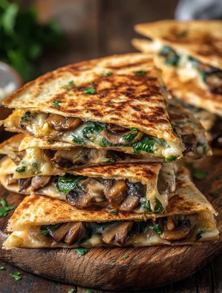 Crispy Baked Spinach Mushroom Quesadillas
