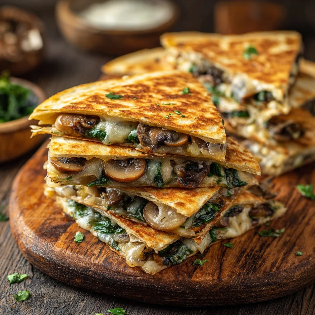 Crispy Baked Spinach Mushroom Quesadillas