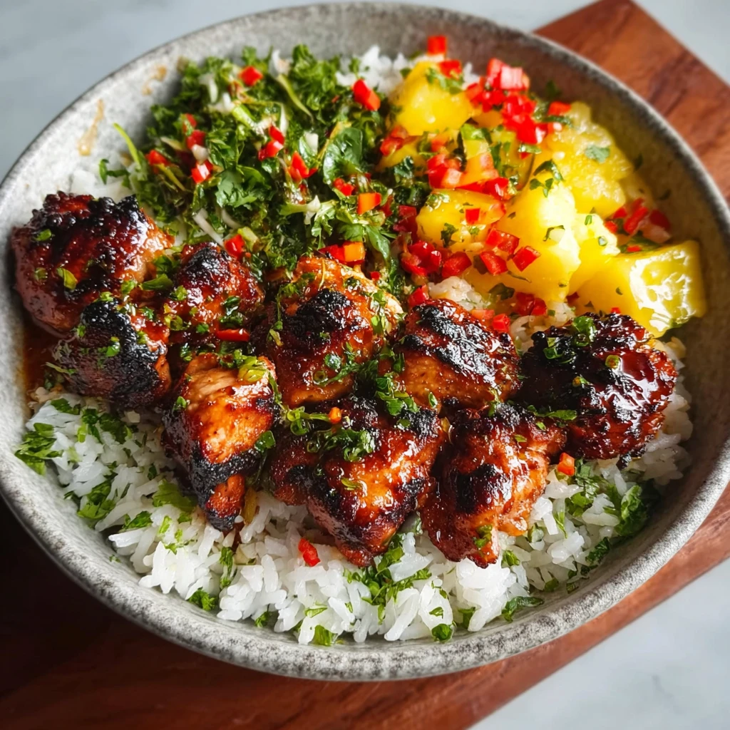 Grilled Maple Sriracha Chicken Bites Coconut Rice
