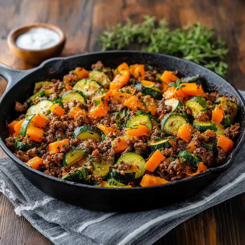 Ground Beef Zucchini Sweet Potato Skillet