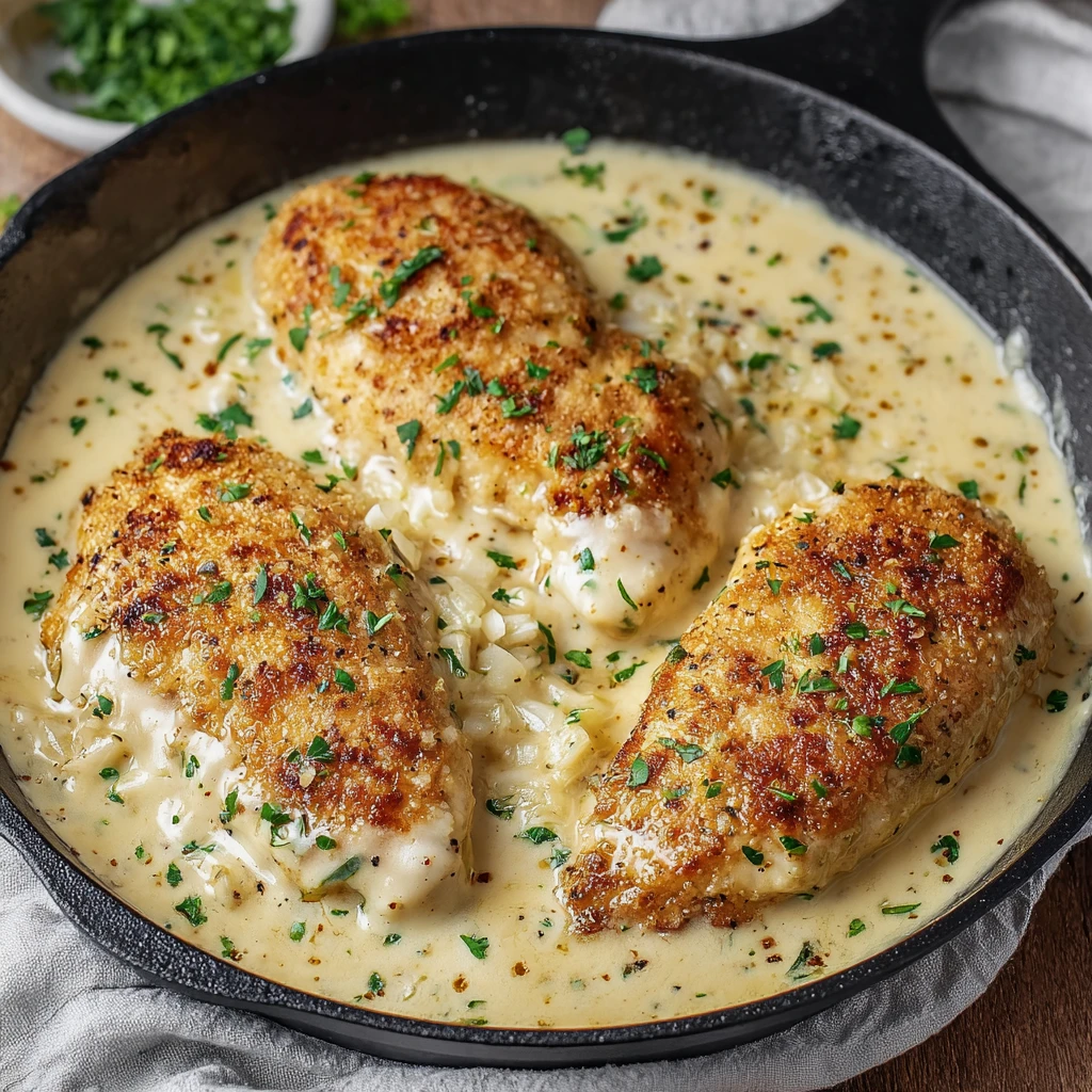 Parmesan Crusted Chicken Creamy Garlic Sauce