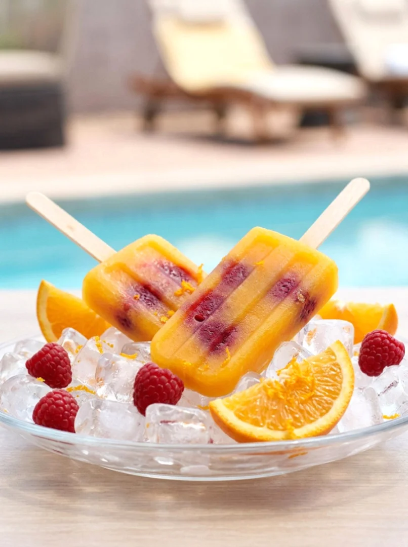 Raspberry Orange Juice Popsicles